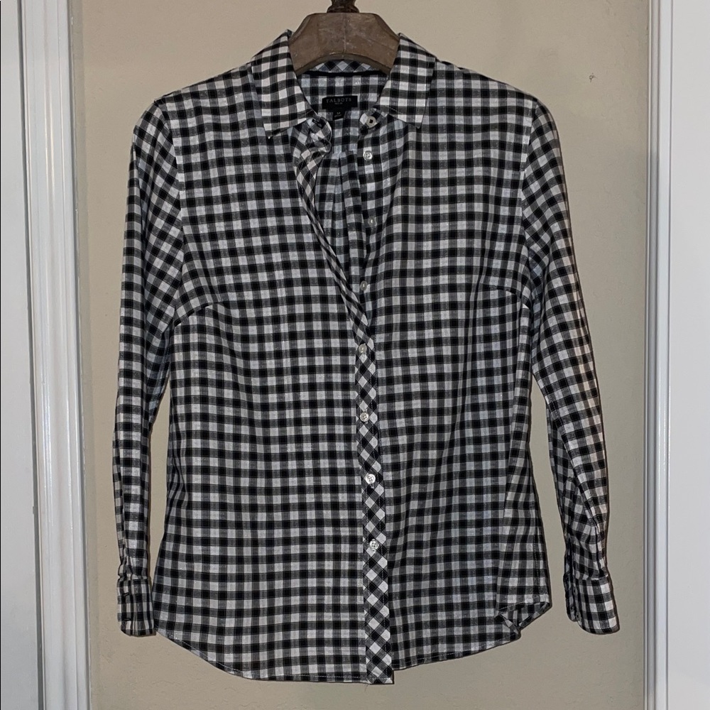 Talbots Black and White Plaid Shirt